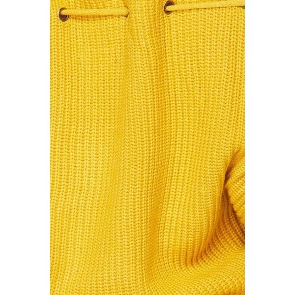 Honey Mustard Drawstring Off Shoulder Sweater - Picture 2 of 9